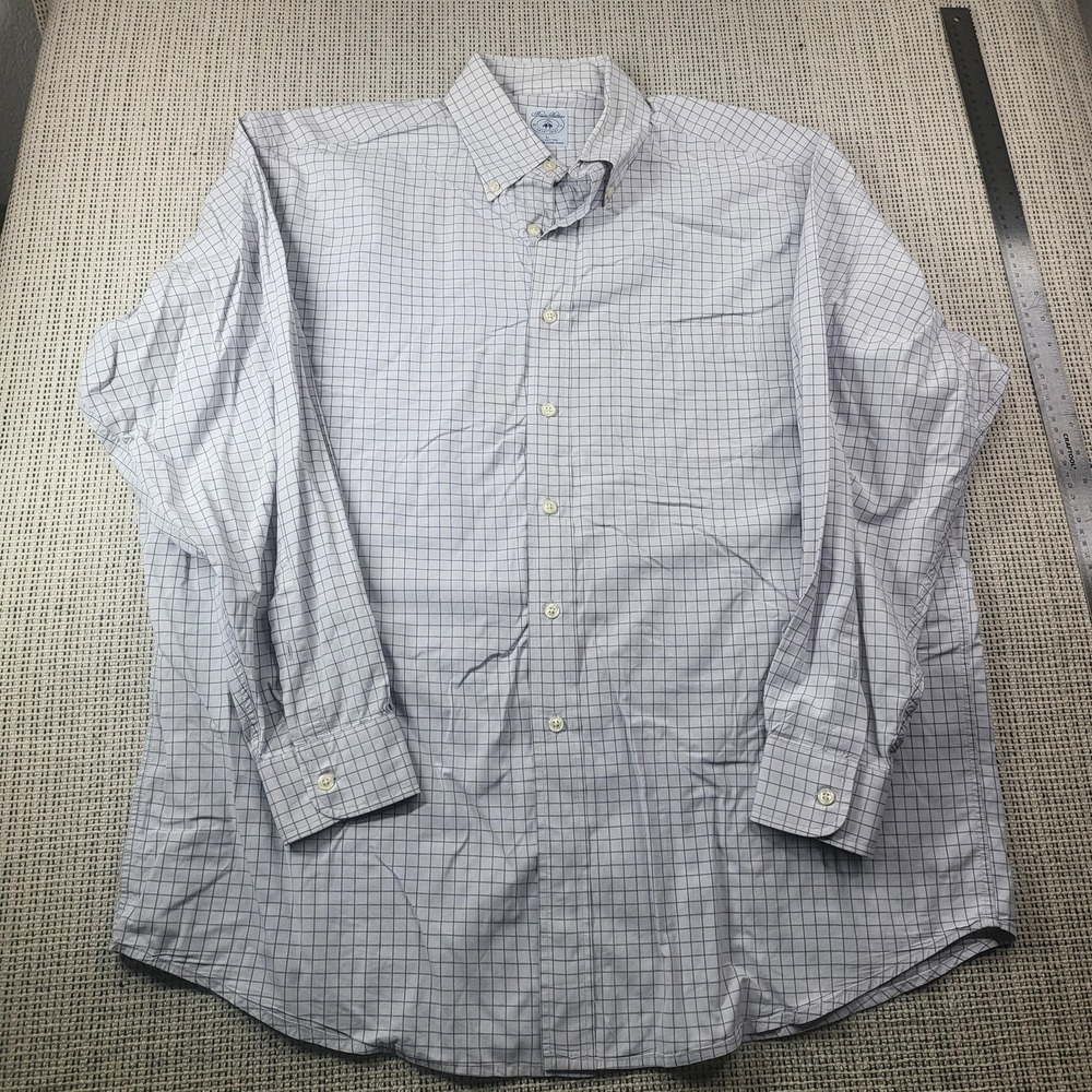 Brooks Brothers Shirt Mens Large White Check Long Sleeve Button Down Cotton